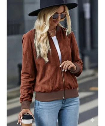 Kadın Uzun Kollu önden Fermuarlı Süet Ceket
