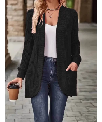 Kadın Uzun Kollu önü Açık Cepli şardonlu Kaşkorse Hırka