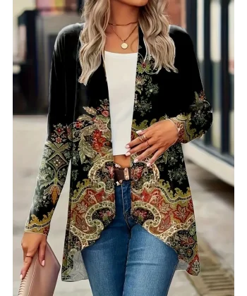 Kadın Uzun Kollu önü Açık Desenli şardonlu Dalgıç Ceket