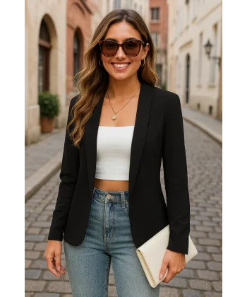 Kadın Uzun Kollu önü Açık Ithal Krep Blazer Ceket