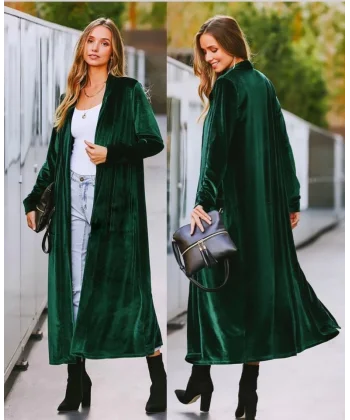 Kadın Uzun Kollu önü Açık Kolları Uzun Midi Ceket