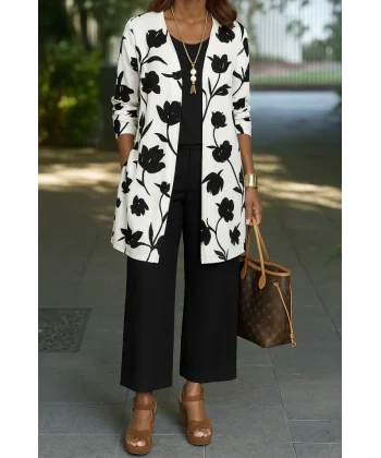 Kadın Uzun Kollu önü Açık Modal Ceket Kolsuz Viskon Iki Iplik Bluz Ve Pantolon üçlü Takım