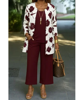 Kadın Uzun Kollu önü Açık Modal Ceket Kolsuz Viskon Iki Iplik Bluz Ve Pantolon üçlü Takım