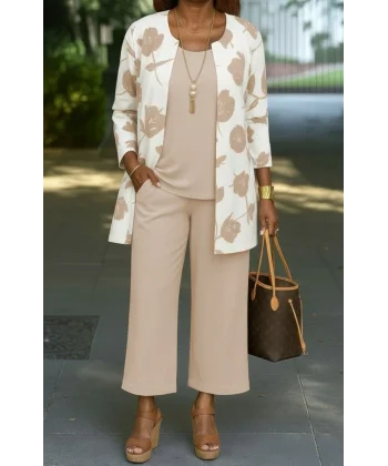 Kadın Uzun Kollu önü Açık Modal Ceket Kolsuz Viskon Iki Iplik Bluz Ve Pantolon üçlü Takım