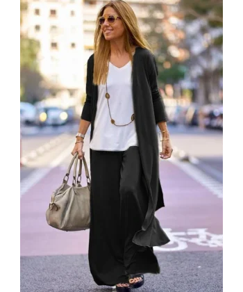 Kadın Uzun Kollu önü Açık Viskon Ceket Ve Pantolon Ikili Takım