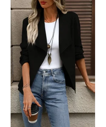 Kadın Uzun Kollu önü Açık Yakalı Süet Ceket