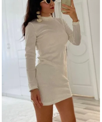 Kadın Uzun Kollu Peluş Mini Boy Elbise