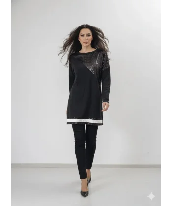 Kadın Uzun Kollu Pulpayet Detay Bluz