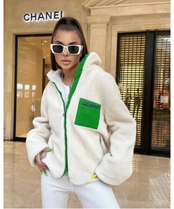 Kadın Uzun Kollu Renkli Cep Ve Fermuar Detay Peluş ont