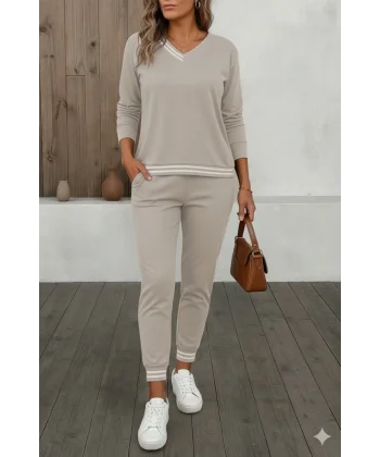 Kadın Uzun Kollu Ribana Detay Viskon Iki Iplik Ikili Takım