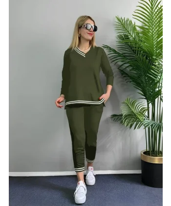 Kadın Uzun Kollu Ribana Detay Viskon Iki Iplik Ikili Takım