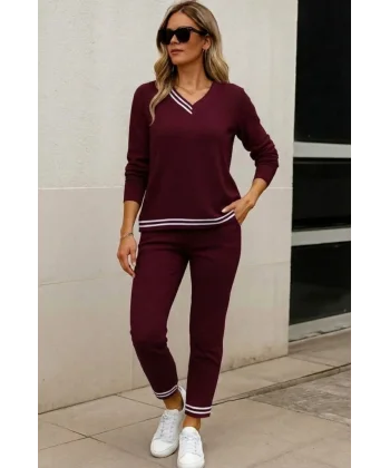 Kadın Uzun Kollu Ribana Detay Viskon Iki Iplik Ikili Takım