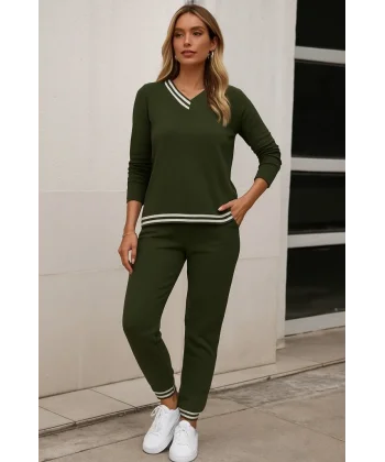 Kadın Uzun Kollu Ribana Detay Viskon Iki Iplik Ikili Takım