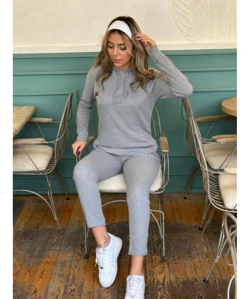 Kadın Uzun Kollu şardonlu Kaşkorse Kapüşonlu Ikili Takım