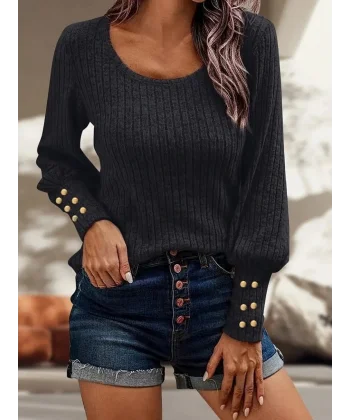 Kadın Uzun Kollu şardonlu Kolu Düğme Detay Kaşkorse Bluz