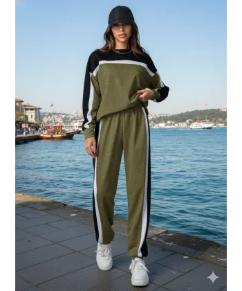 Kadın Uzun Kollu şerit Detay Eşofman Takım