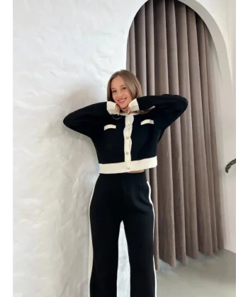 Kadın Uzun Kollu şerit Detay Triko Takım