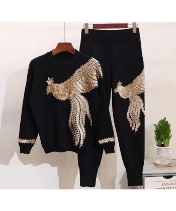 Kadın Uzun Kollu Tavus Kuşu Baskılı Iki Iplik Ikili Takım