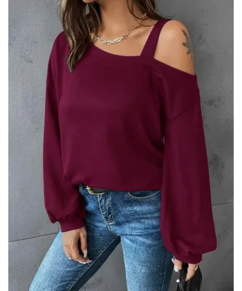 Kadın Uzun Kollu Tek Omuz Askı Detay Salaş Dalgıç Bluz