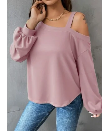 Kadın Uzun Kollu Tek Omuz Askı Detay Salaş Dalgıç Bluz