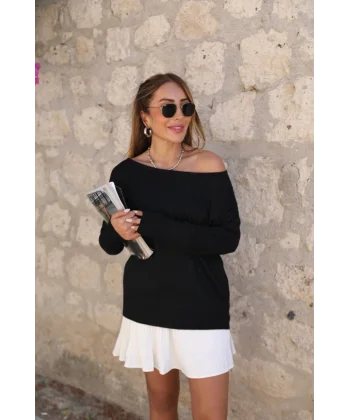 Kadın Uzun Kollu Tek Omuzu Açık Akrilik Bluz