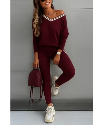 Kadın Uzun Kollu Tek Omuzu Açık Detaylı Viskon Iki Iplik Bluz Ve Pantolon Ikili Takım