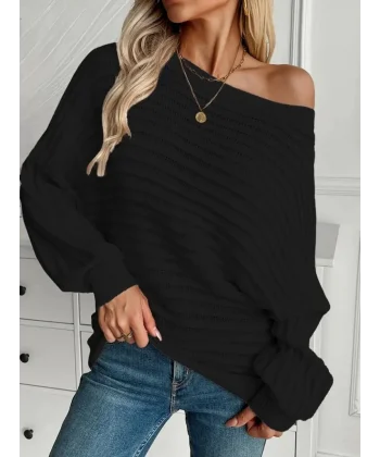 Kadın Uzun Kollu Tek Omuzu Açık Triko Bluz