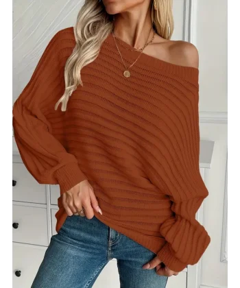 Kadın Uzun Kollu Tek Omuzu Açık Triko Bluz