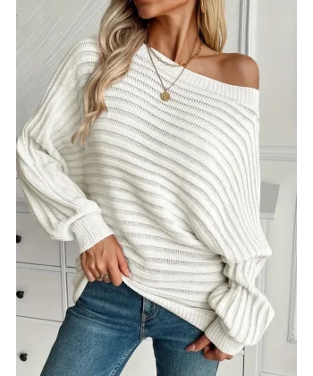 Kadın Uzun Kollu Tek Omuzu Açık Triko Bluz
