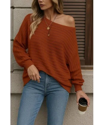 Kadın Uzun Kollu Tek Omuzu Açık Triko Bluz