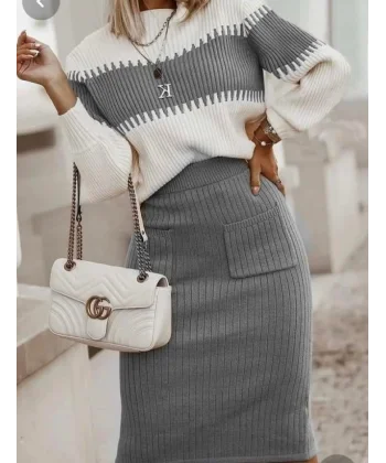 Kadın Uzun Kollu Triko Etekli Takım