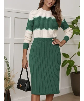 Kadın Uzun Kollu Triko Etekli Takım