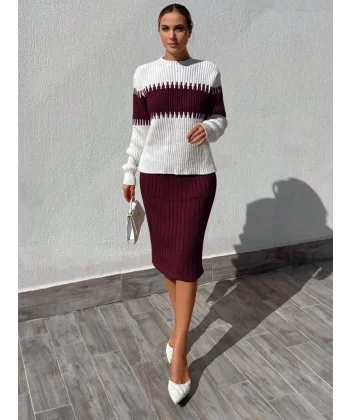 Kadın Uzun Kollu Triko Etekli Takım