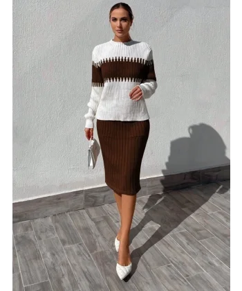 Kadın Uzun Kollu Triko Etekli Takım