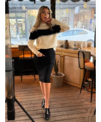 Kadın Uzun Kollu Triko Etekli Takım