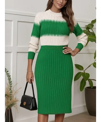 Kadın Uzun Kollu Triko Etekli Takım