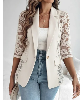 Kadın Uzun Kollu Truvakar Kol önden Düğmeli Cepli Dantelli Atlas Ceket