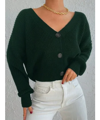 Kadın Uzun Kollu üç Düğmeli Triko Hırka