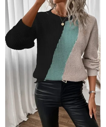 Kadın Uzun Kollu üç Renk Triko Bluz