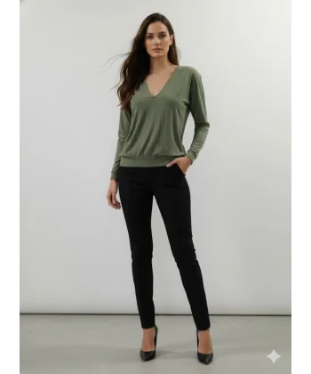 Kadın Uzun Kollu V Yaka Bluz