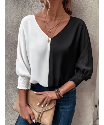 Kadın Uzun Kollu V Yaka Kol Ağzı Gipeli Sandy Bluz
