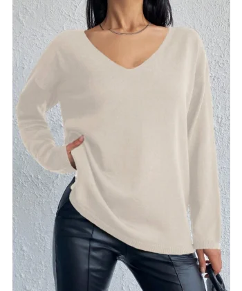 Kadın Uzun Kollu V Yaka Triko Bluz