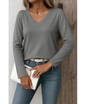 Kadın Uzun Kollu V Yaka Triko Bluz