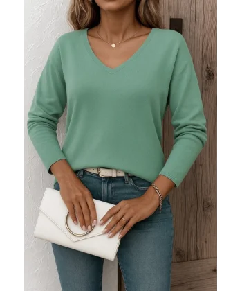 Kadın Uzun Kollu V Yaka Triko Bluz