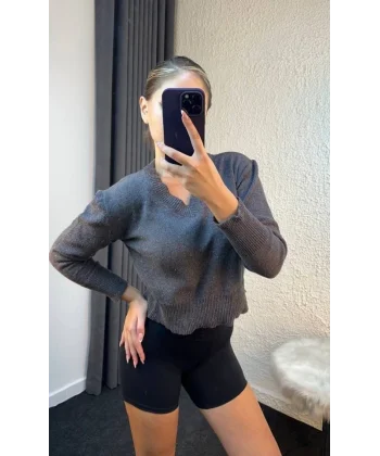 Kadın Uzun Kollu V Yaka Triko Kazak