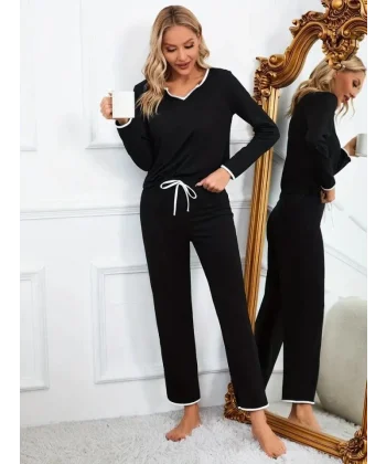 Kadın Uzun Kollu V Yaka Viskon Ikili Takım