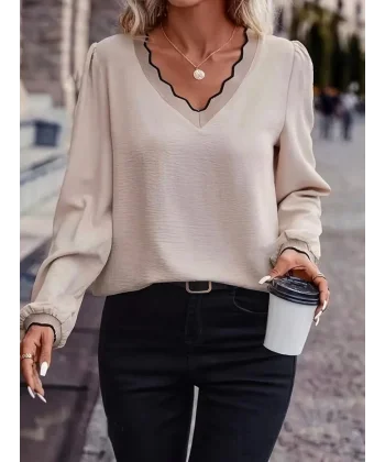 Kadın Uzun Kollu V Yakalı Aerobin Bluz