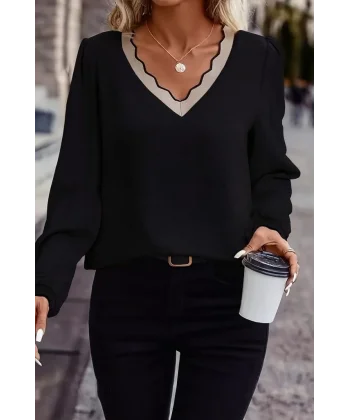 Kadın Uzun Kollu V Yakalı Aerobin Bluz