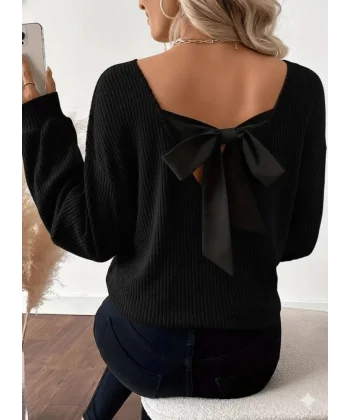 Kadın Uzun Kollu V Yakalı Arkadan Kurdela Detaylı şardonlu Kaşkorse Bluz