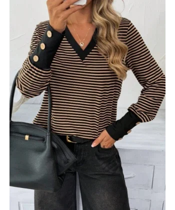 Kadın Uzun Kollu V Yakalı Desenli Süprem Bluz